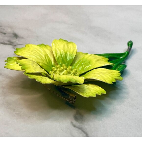Hedy Vintage Yellow & Green Enamel Flower 1960’s Brooch Pin -278 - Picture 2 of 6